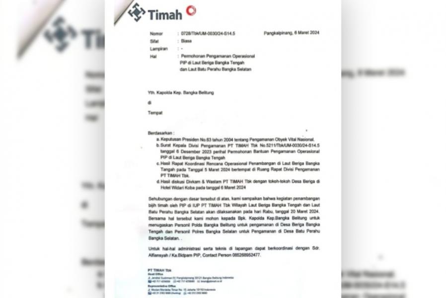 Beredar Surat PT Timah Resahkan Masyarakat Beriga, Aparat Diterjunkan?